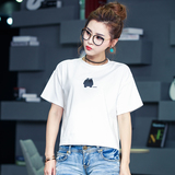 2016新款韩版学院风棉质短袖T恤女宽松卡通短款上衣