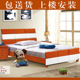 现代简约中式实木床1.2米儿童床成人床1米单人床1.5米气压储物床