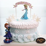杭州市配送生日蛋糕鲜奶水果卡通冰雪奇缘艾莎皇后安娜公主双人款