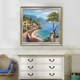 高档纯手绘欧式地中海风景油画玄关客厅卧室竖版有框装饰画爱琴海