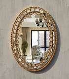 欧式美式英式玄关椭圆形镜镂空雕花装饰镜浴室镜化妆镜梳妆台镜子