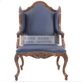 新古典高档实木雕花单人沙发椅美式奢华简约皮艺高背老虎椅休闲椅