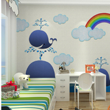 3D卡通鲸鱼儿童房大型壁画可爱卧室背景墙壁纸幼儿园早教动物墙纸