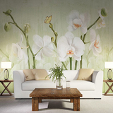 田园清新花卉壁纸手绘蝴蝶兰大型壁画美式客厅卧室沙发背景墙纸