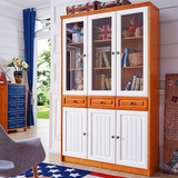 美式大书柜带门书房家具二门三门白色仿古实木书架自由组合