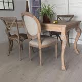 法式橡木雕花餐桌椅组合 美式乡村餐厅原木色风化做旧长方桌家具