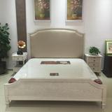 美式乡村橡木家具 法式白色做旧1.8米双人婚床 欧式田园软包皮床