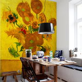 世界名画油画 向日葵梵高玄关主题背景墙纸壁纸无缝壁画 包邮定制