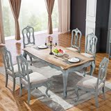 地中海实木定制餐桌椅组合6人复古餐桌长方形简约一桌六椅饭桌