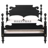 美式实木1.5/1.8米双人床 卧室黑色/白色四柱儿童床 实木家具定制