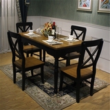 美式餐桌田园乡村桌椅组合小户型餐台黑色新古典饭桌可定制实木
