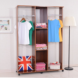 特价卧室简易儿童衣柜现代移动衣橱木质加固单双人衣架大空间组装