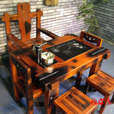 老船木茶桌椅组合实木家具乌金石功夫茶几中式仿古茶台阳台茶艺桌
