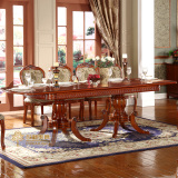 欧式大餐台实木雕花长方形会议桌伸缩可折叠美式西餐桌椅组合