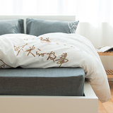 彩色刺绣花床品 虾米的故事简约水洗棉四件套床单 白色被套床笠款