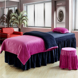 新款美容床罩四件套包邮高档双拼ab版法莱绒按摩院床品紫红灰