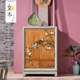 如本新中式家具斗柜全实木复古做旧彩绘玄关柜餐边柜香樟木储物柜