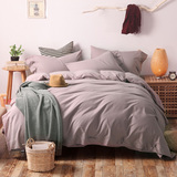 秋冬床品保暖素色加厚棉麻磨毛四件套纯色被套床单1.8m床上用品