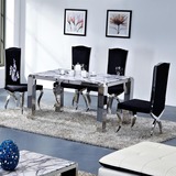 馨仪现代简约不锈钢大理石餐桌钢化玻璃欧式创意方形饭桌可定制