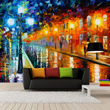 欧式街景油画电视背景墙纸 卧室床头宾馆酒店个性3d大型壁画定制