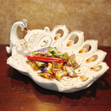 高档陶瓷孔雀水果盘创意家居装饰品客厅摆件工艺品餐桌茶几糖果盘
