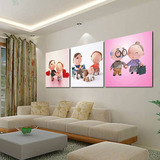 卡通无框画客厅装饰画现代壁画卧室挂画沙发背景墙画 人物三联画