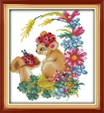 高清印花可爱动物卡通十字绣蘑菇美女鼠儿童房卧室小幅生肖鼠系列