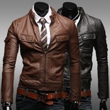 外贸批发2016新款男士休闲皮衣Men's casual pu leather jacket