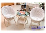 藤木居-宜家白色天然藤椅子茶几三件套 阳台小桌椅休闲套件组合