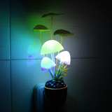 LED创意节能七彩蘑菇小夜灯 仿真植物床头光控感应插电壁灯批发
