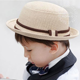 春夏季儿童帽子 韩版男童盆帽 宝宝草帽  1-6岁小孩圆顶小礼帽子