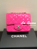 现货 法国巴黎代购直邮Chanel香奈儿CF mini漆皮玫红色小方包