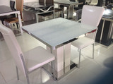 欧式白色正方形玻璃餐桌椅组合西餐厅咖啡桌椅会客接待桌子洽谈桌