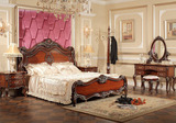欧式乡村双人床 法式实木床 真皮床 田园风格床深色古典床婚床