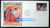 美国1988年邮票丝绸首日封 波斯猫 家庭宠物动物 阿比西尼亚猫