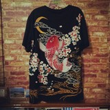 重磅 情侣款男女都能穿 日式浮世绘原单日本鲤鱼刺绣印花宽松T恤