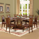 新古典大圆桌欧式圆形餐桌椅 组合 实木美式餐桌一桌六椅酒店餐桌