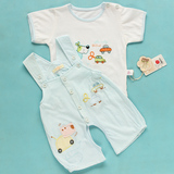 0-1岁男女宝宝夏季纯棉婴儿T恤衣服两件套装 背带短裤短袖369个月