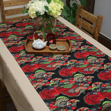 复古日式棉麻拼布大桌布长方形布艺台布家居装饰品 植物花卉美扇