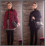 2015冬装新款韩版大码女装冬季新品修身中长款毛呢子大衣薄呢外套