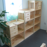 松木书架书柜置物架特价五层自由组合简约木质简易包邮带抽屉实木