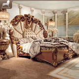 蹀马 欧式床别墅奢华新古典后现代纯实木床 法式雕刻大床 双人床