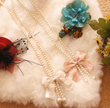 韩国饰品 珍珠项链长款 蝴蝶结项链 甜美可爱毛衣链 包邮