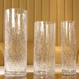 简约冰花纹透明玻璃直筒花瓶水培富贵竹大号圆筒花瓶客厅摆件
