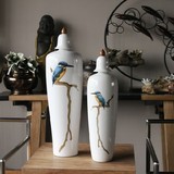 现代中式陶瓷小鸟装饰储物罐摆件 家居橱柜样板房工艺品软装配饰