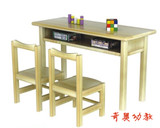 幼儿园桌椅儿童原木两人桌双层两人桌学习桌椅樟子松桌子长方桌