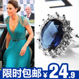 正品18K白金韩版红蓝宝石时尚复古钻石王妃夸张食指戒指环女礼物
