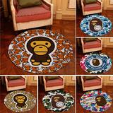 猿人嘻哈猴日韩潮牌个性卡通圆形法兰绒地毯客厅卧室浴室床边地垫