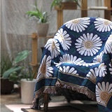 外贸原单沙发巾沙发垫软地毯美式田园白菊花纯棉线毯盖布沙发罩套