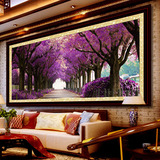 方钻满钻紫色大道客厅大幅123米钻石画 风景系列现代装饰挂画包邮